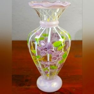 Tracy Porter Ruffled Top Glass Vase with Violet Flowers